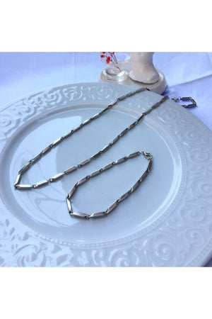Men'S Steel Necklace And Bracelet Set Cube Triangle Model Chain