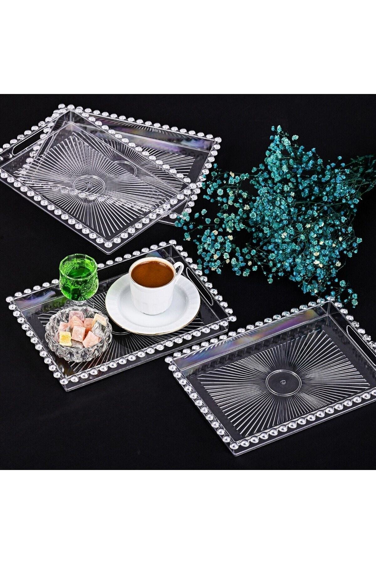 Pieces Crystal Square Bead Transparent Presentation, Service, Coffee Tea Tray and Plate