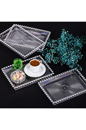 Pieces Crystal Square Bead Transparent Presentation, Service, Coffee Tea Tray And Plate