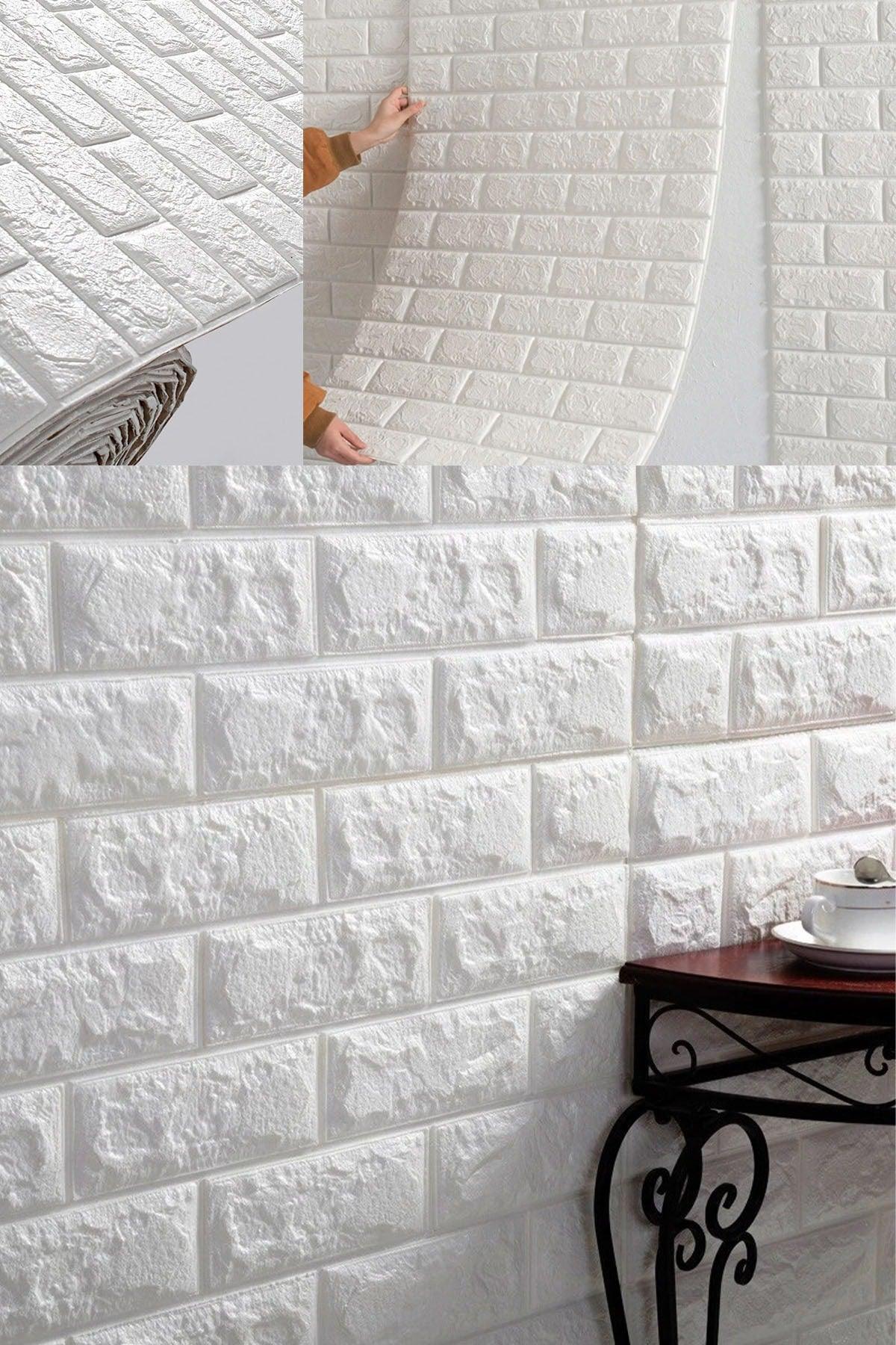 50x50 Cm 0.27 M² Self Adhesive Wallpaper Flexible Foam Panel 3d Dimensional Brick Pattern White - Swordslife