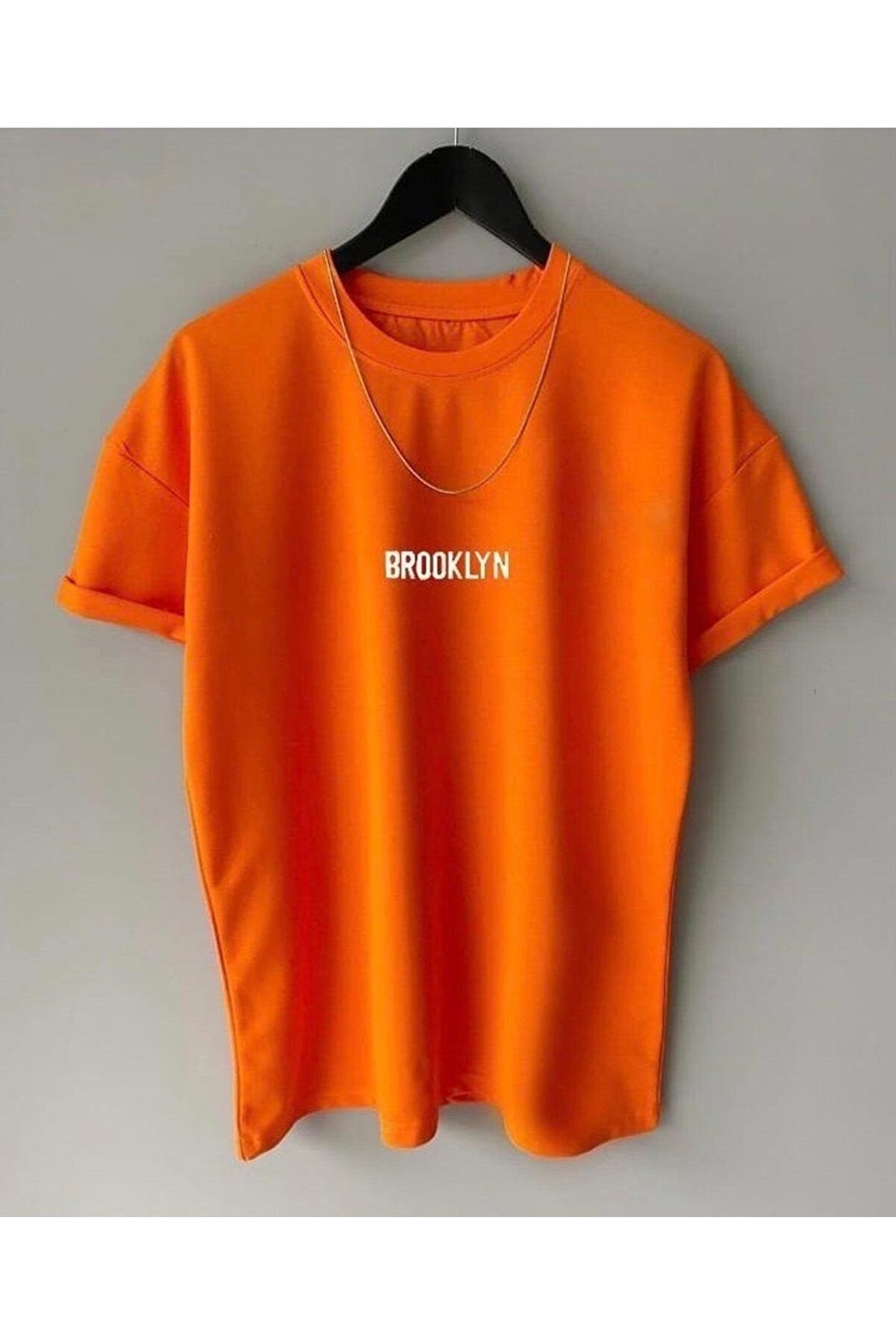 Black Street Men'S Orange Brooklyn Printed Oversize Crew Neck Short Sleeved Tshirt