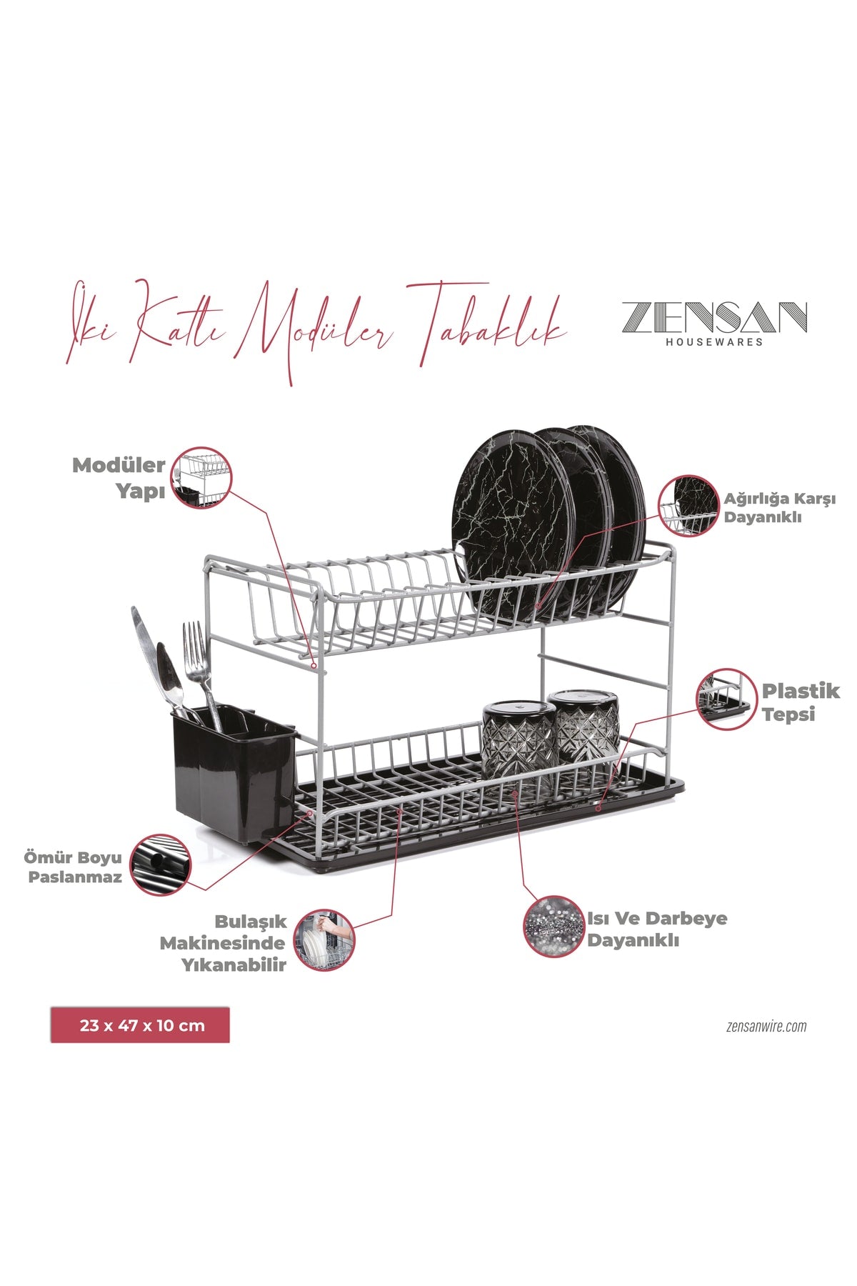 Gray Pe Coated Stainless Two Layer Modular Plate/Dish Rack (50 Cm)