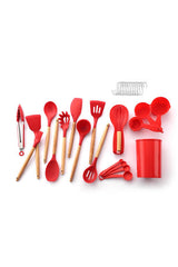 Mikla Heat Resistant Fireproof Non-Stick 33 Piece Silicone Spatula Kitchen Set Red