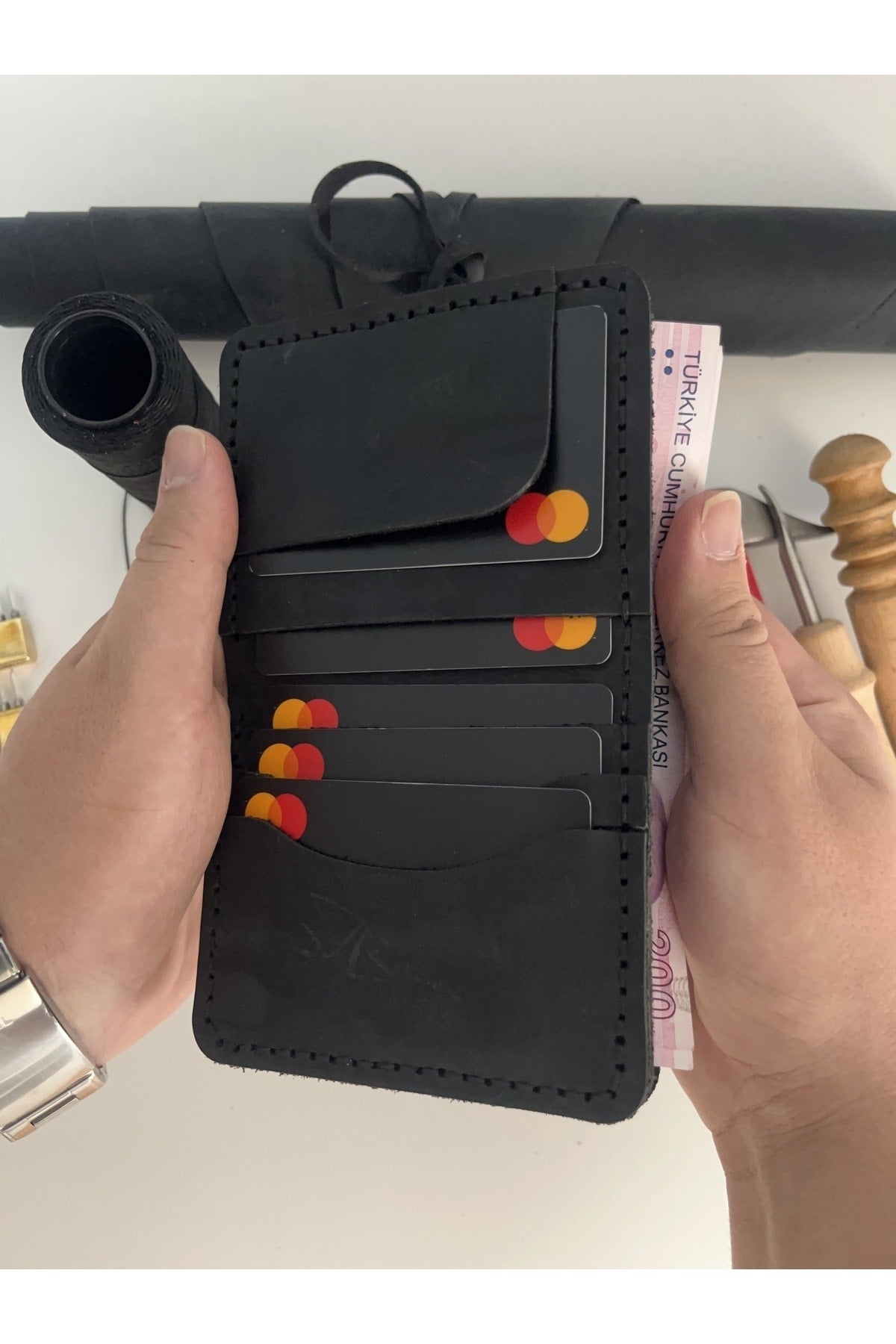 Genuine Leather Wallet With Card And Cash Compartment - Personalized Name Printing (Key Ring Gift)