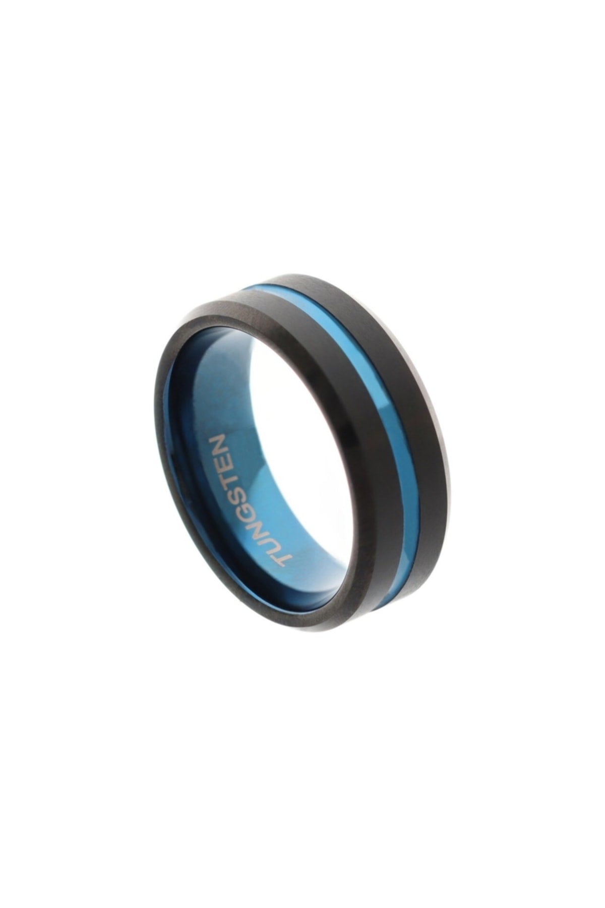 Men'S Tungsten Blue Color Detail Ring
