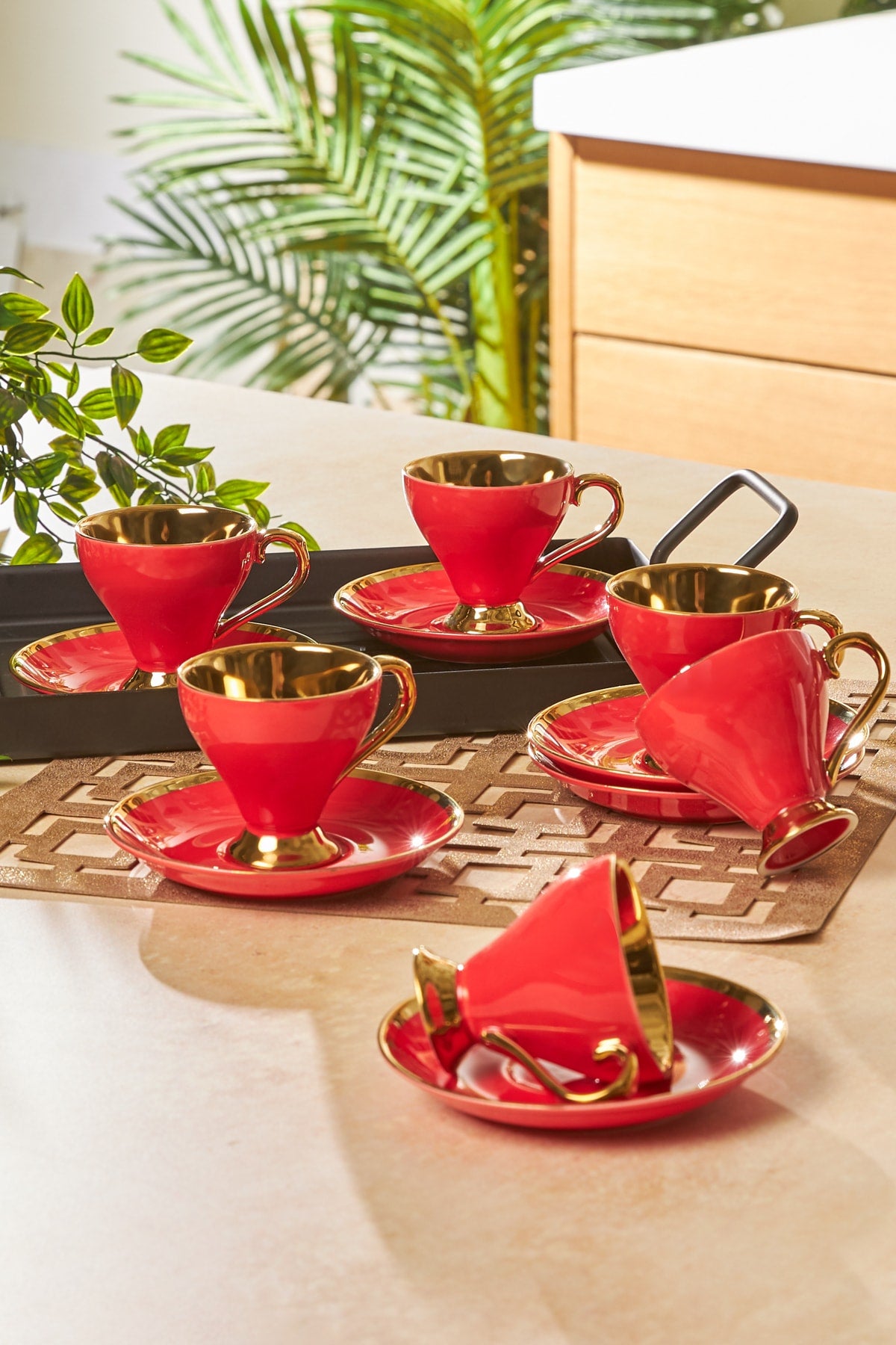 Luxury Red Set Of 6 Coffee Cups 90 Ml