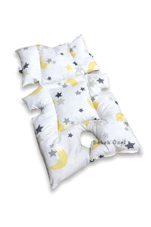 Baby Stroller And Baby Carriage Cushion Waist Supported Yellow Moon Star Polka Dot Patterned