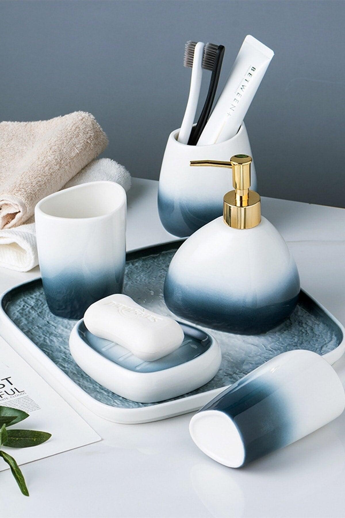 Gradient Blue Ceramic Bathroom Set Tr-3046blue Blue-3046 - Swordslife