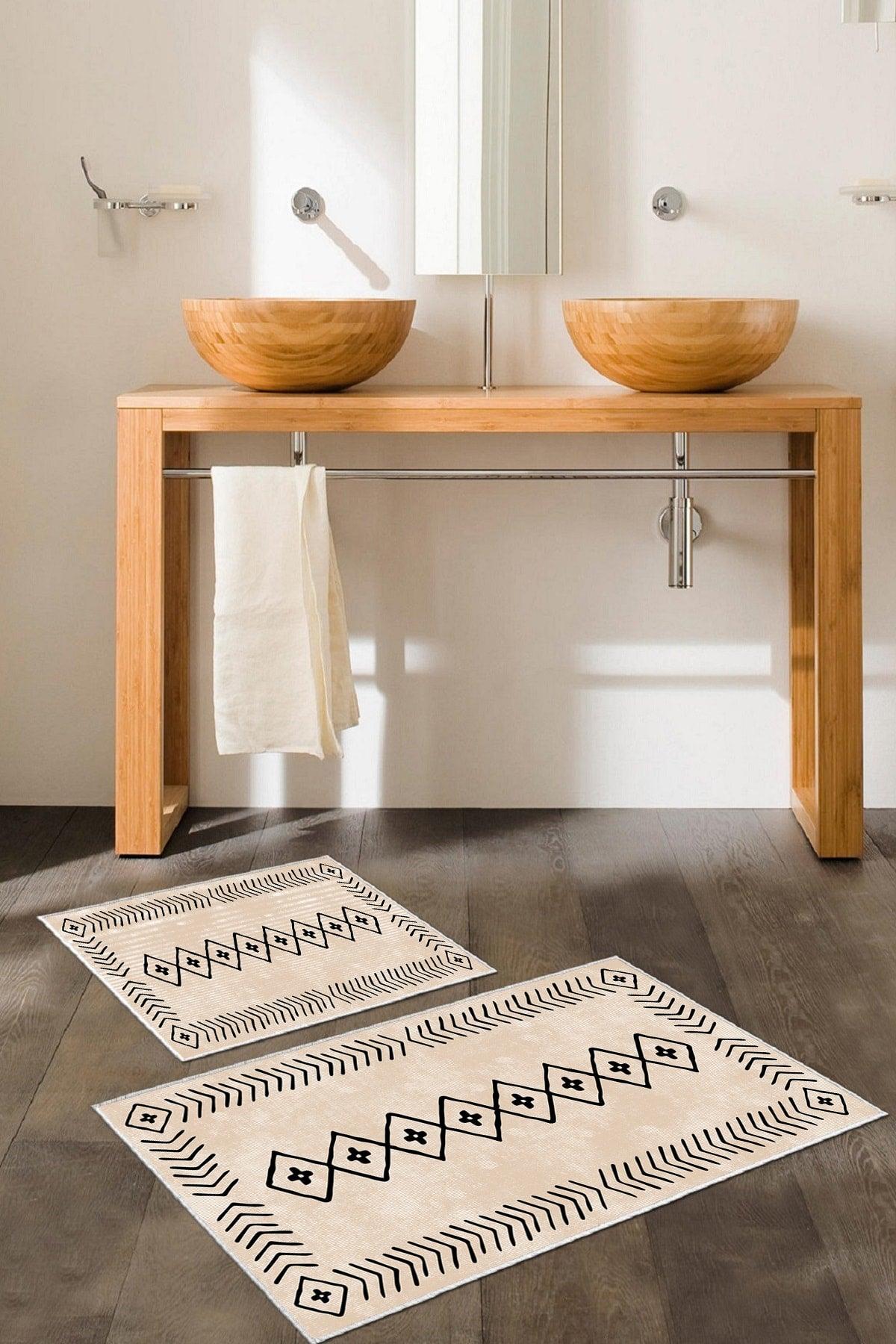 Non-Slip Base Washable 2 Liter 60x100 - 50x60 Bathroom Carpet Doormat Closet Set - Swordslife