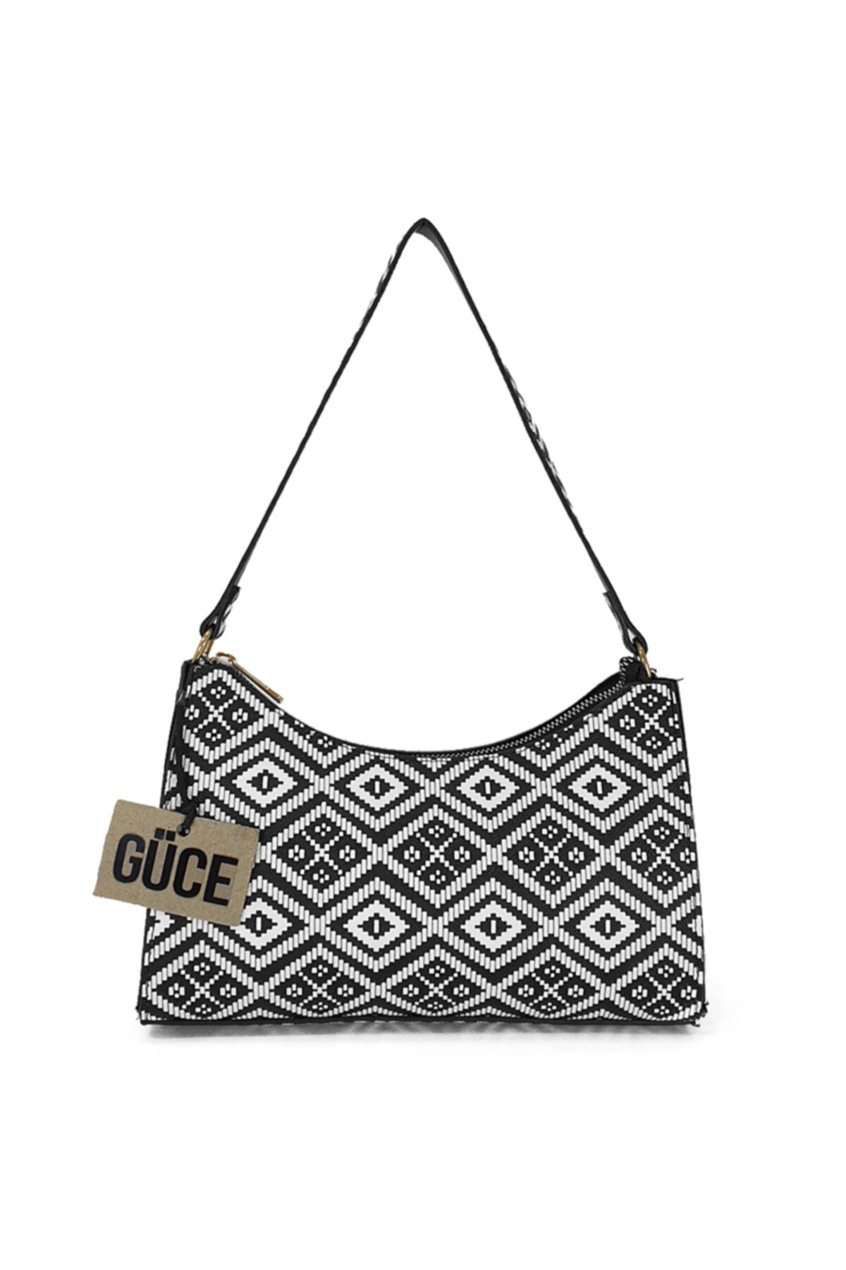 Women'S Black White Geometric Patterned Baguette Baguette Hand And Shoulder Bag Gc0090Geometric