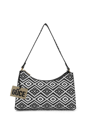 Women'S Black White Geometric Patterned Baguette Baguette Hand And Shoulder Bag Gc0090Geometric