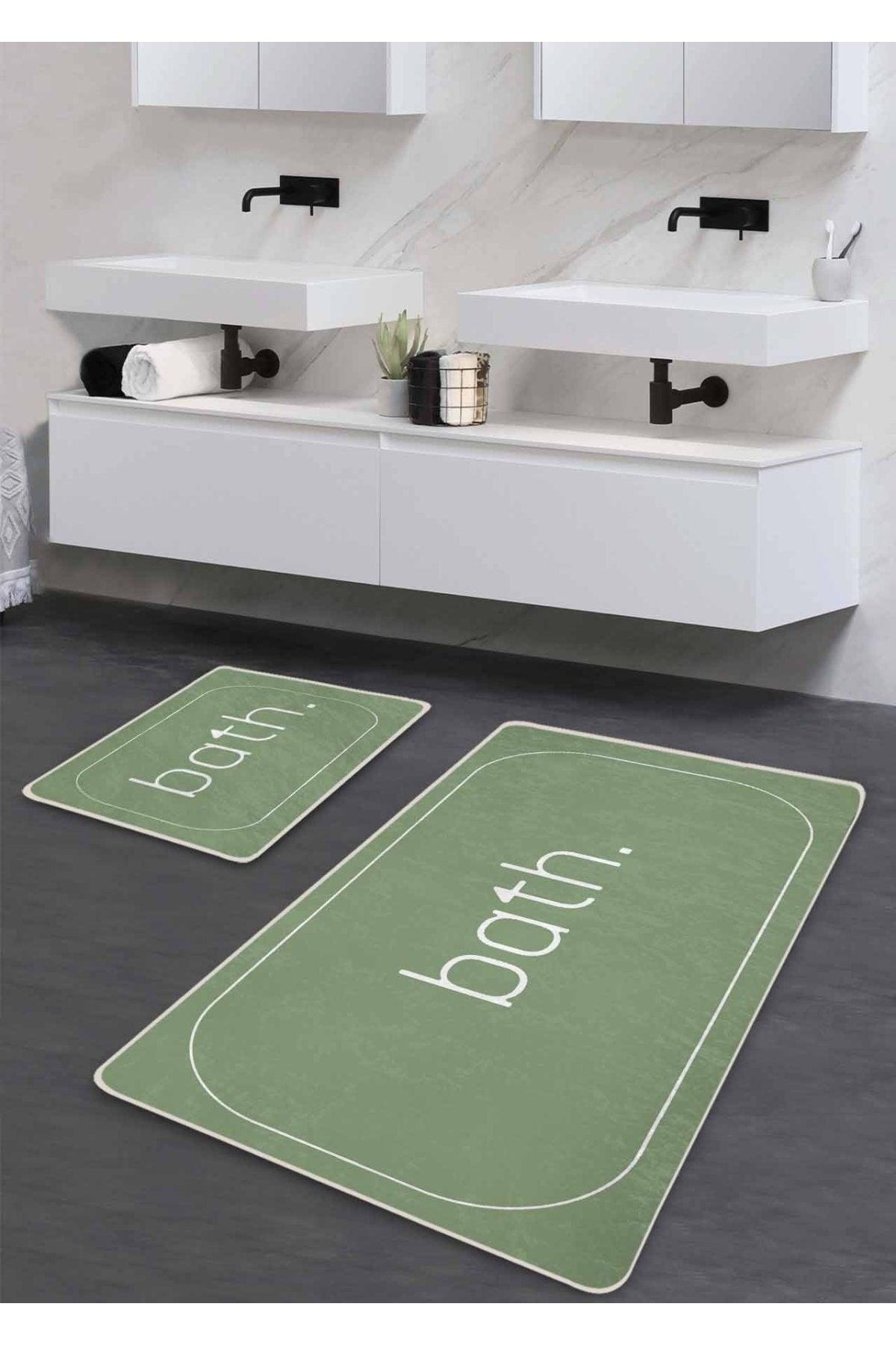 Non-Slip Base Washable Double Bath Mat - Mint Bath Patterned 60*100 Cm - 50*60 Cm - Swordslife