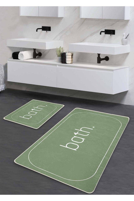 Non-Slip Base Washable Double Bath Mat - Mint Bath Patterned 60*100 Cm - 50*60 Cm - Swordslife