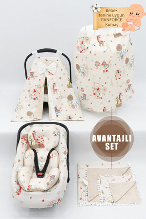 Orthopedic Baby Stroller Cushion, Cover, Bed Sheet, Baby Pique, Nursing Apron, Set Of 5, Animal Series