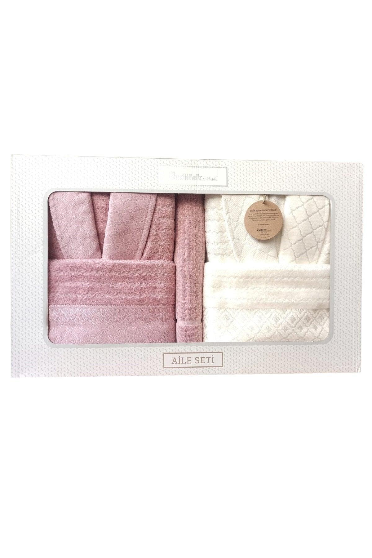 Peonies Happy Family Bathrobe Set- 5 Pieces- Pink Cream - Swordslife