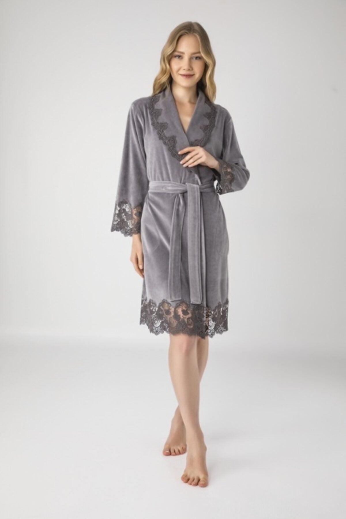 Lacy Bambo Cotton Niki Velvet Women's Dressing Gown - Swordslife