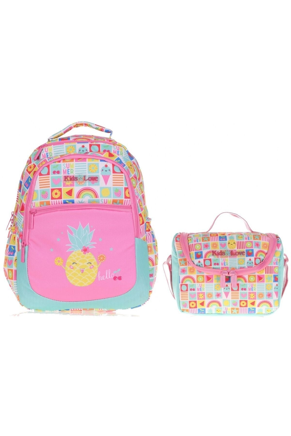 Kids&Love Pink Pineapple Primary School Bag And Lunch Set - Girls