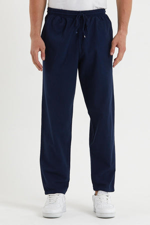Men'S Navy Blue Color Linen Trousers