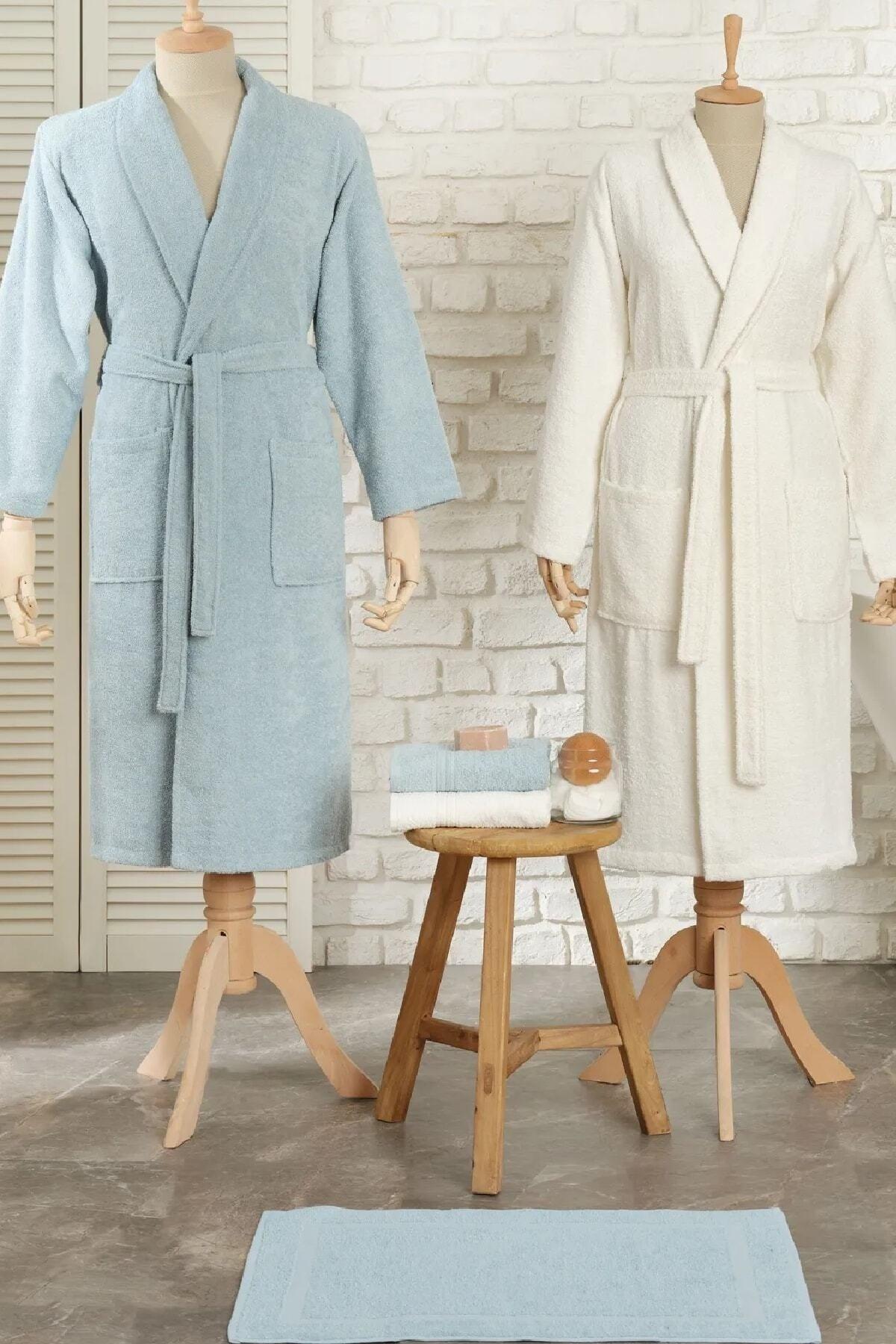 Maren Ecru-Blue 5 Pcs Family Bathrobe Set - Swordslife