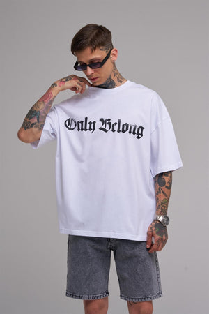 Unisex Large Size Only Belong Printed Cotton T-Shirt White
