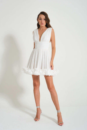 Lotus White Pleated Chiffon Frilly Mini Dress - Swordslife