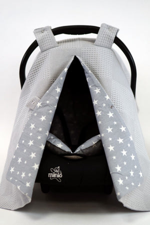 Gray Waffle Pique/Gray Star Poplin Stroller Cover And Cushion