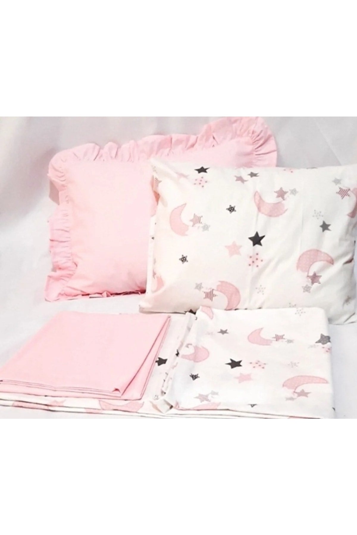 Park Crib Baby Duvet Cover Set Pink Moon Dedeli 80X120 Duvet Cover 110X150 Bed Sheet 2 Pillow 35X45Cm