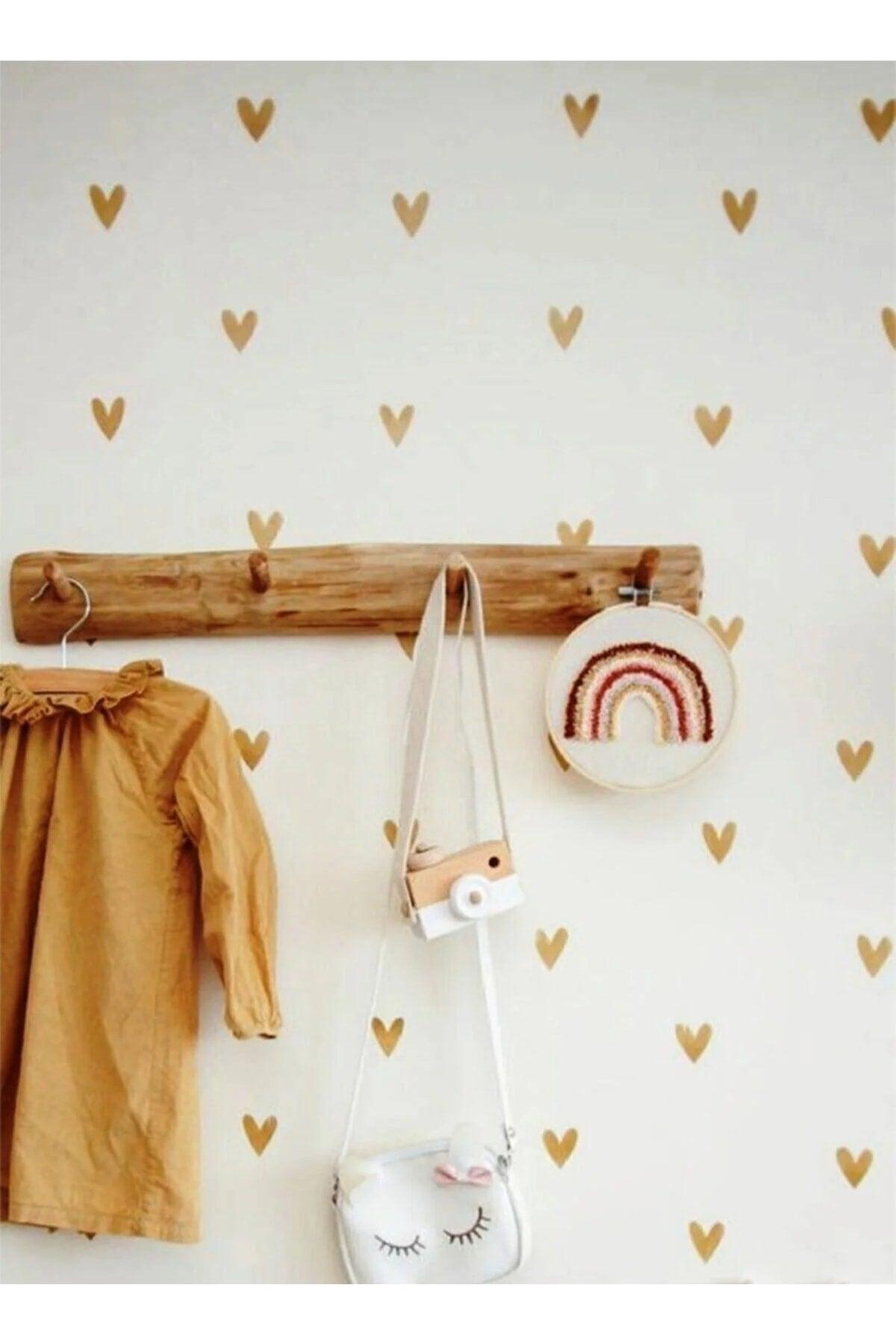 Gold Color Cute Heart Kids Room Decoration Nursery Self Adhesive Sticker 100 Pcs - Swordslife