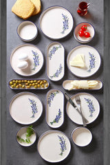 14 Piece Stackable Lavender Pattern Breakfast Set for 6 Persons Handmade Special Design Breakfast Set