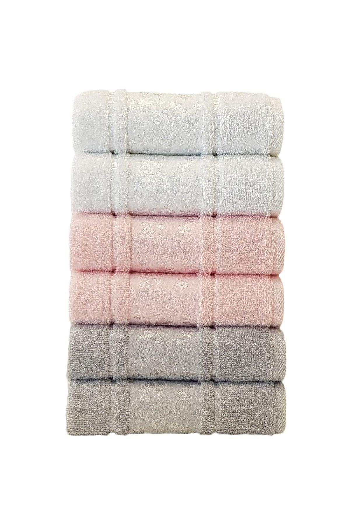 Towel 6 Pieces Camellia White Pink Gray - 50x80 Cm - Swordslife