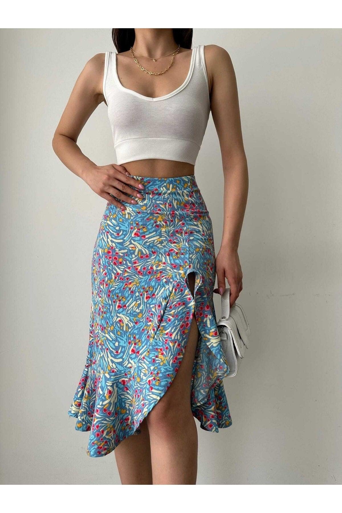 Floral Patterned Slit Cloth Midi Skirt - Swordslife