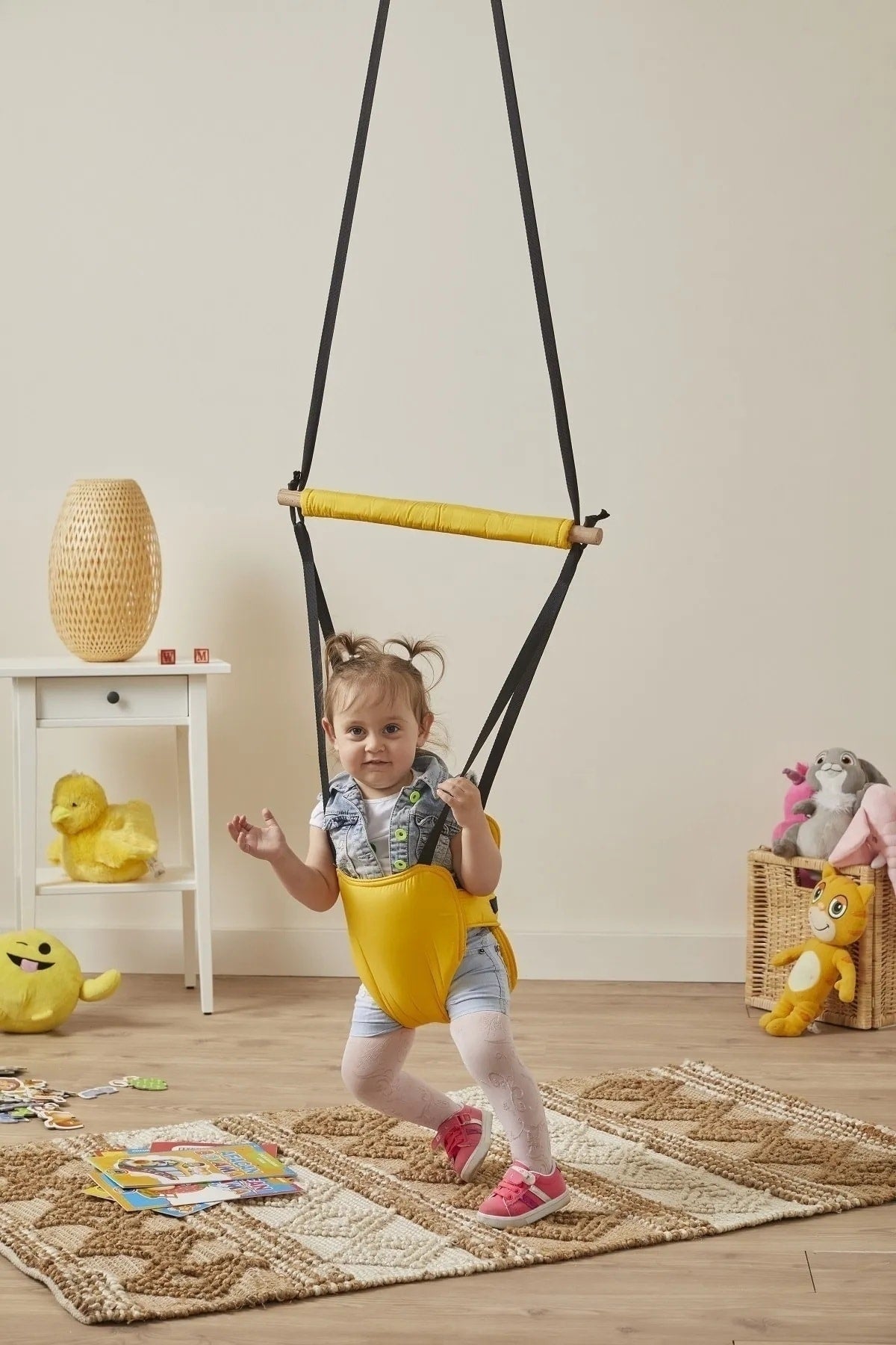 Hoppala Bouncer Kangaroo , Balance Baby Walker With Spring Natural Wood Yellow