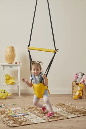 Hoppala Bouncer Kangaroo , Balance Baby Walker With Spring Natural Wood Yellow