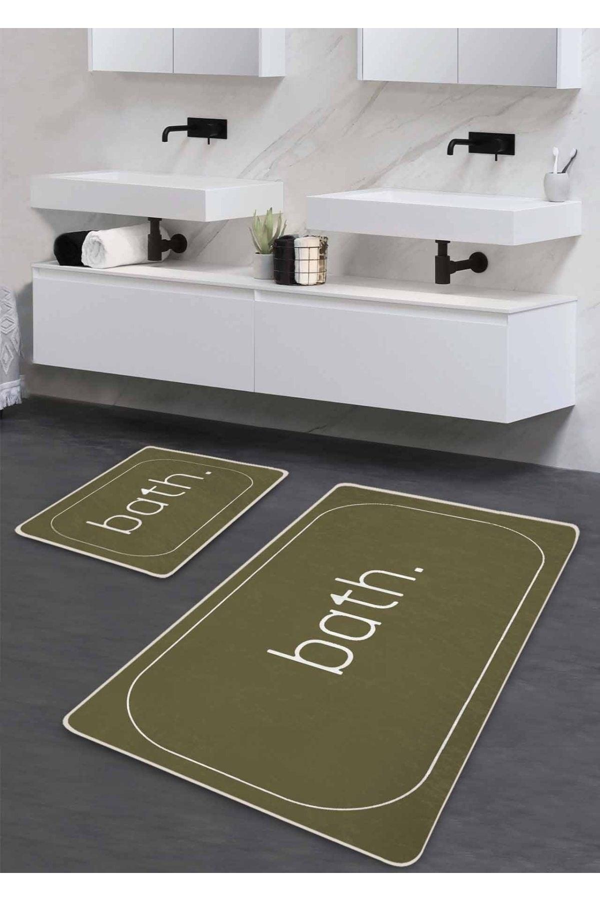 Non-Slip Base Washable Double Bath Mat - Khaki Bath Patterned 60*100 Cm - 50*60 Cm - Swordslife