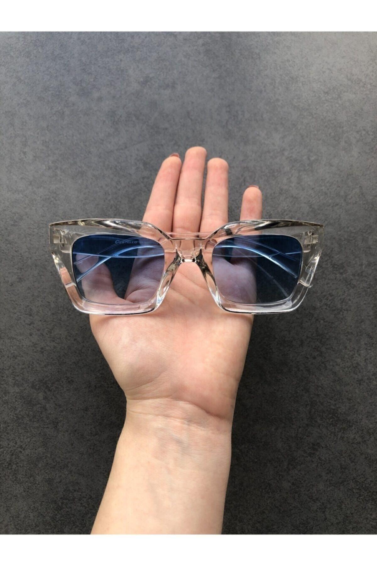 Transparent Blue Glass Women's Sunglasses - Swordslife