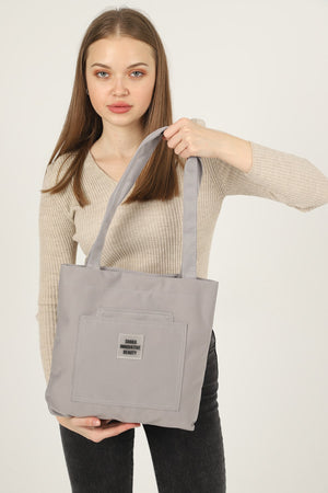 Gray U22 3-Compartment Front 2 Pocket Detailed Canvas Fabric Daily Women'S Arm And Shoulder Bag B:35 E:35