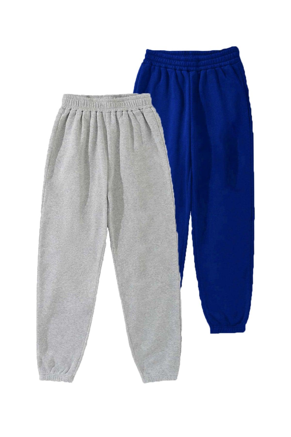 2-Pack Basic Plain Jogger Sweatpants Gray And Sax - Swordslife