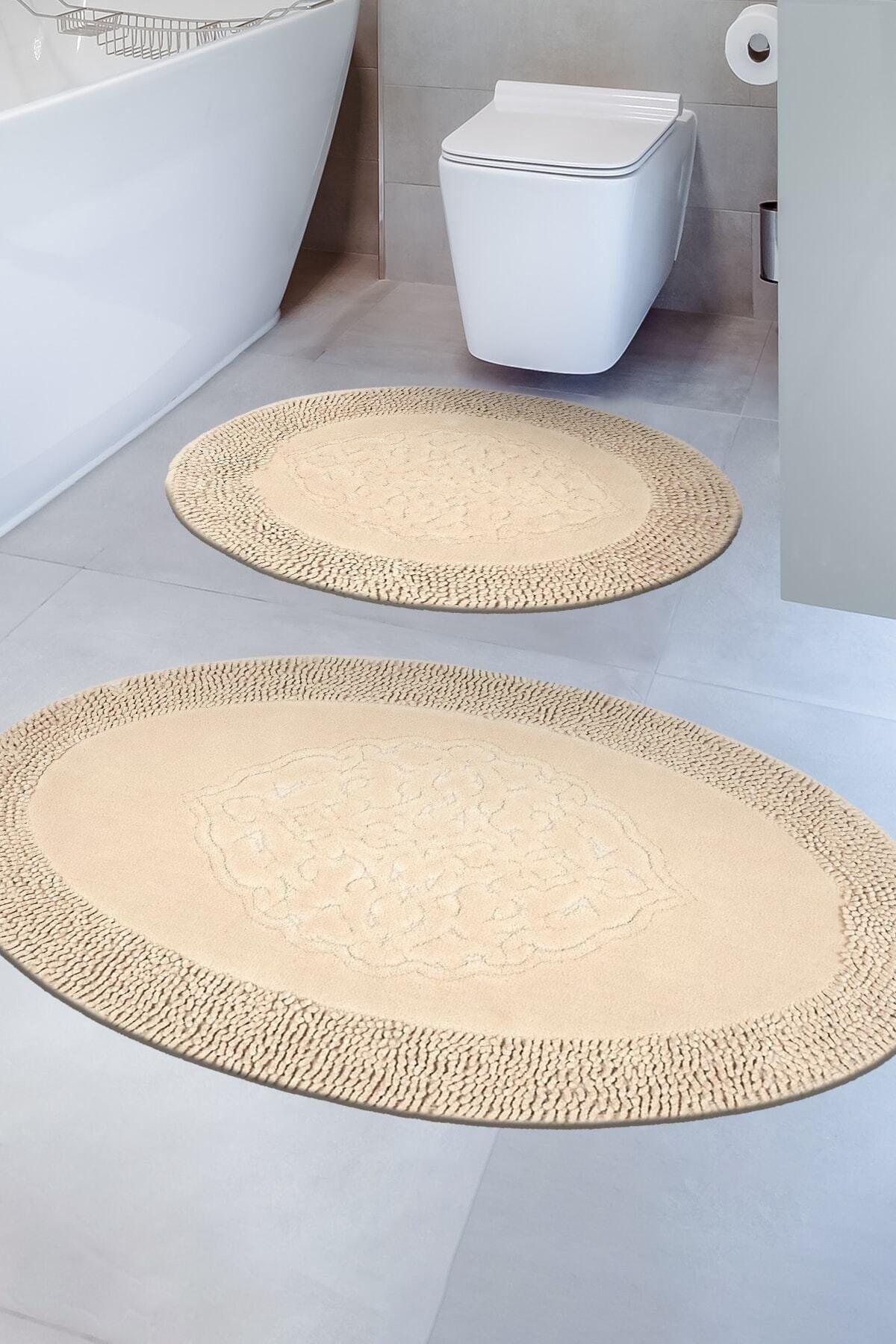 Tiffany Oval 2 Pcs Cotton Closet Set Capuccino Bath Mat Set - Swordslife