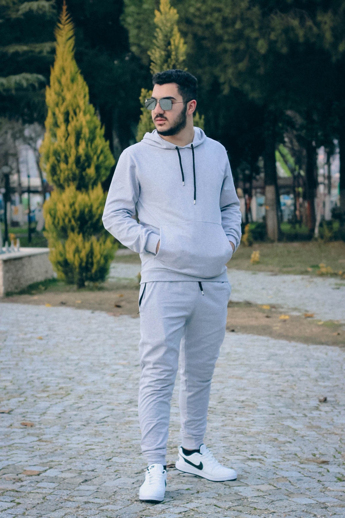 Hooded Kangaroo Pocket Cotton Men's Tracksuit Set