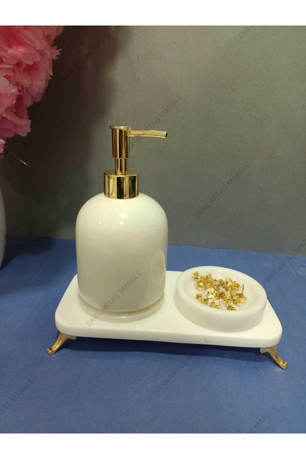 Pcs Natural Marble Bathroom Set- Gold Liquid Soap Dispenser + Solid Soap Dispenser - Swordslife