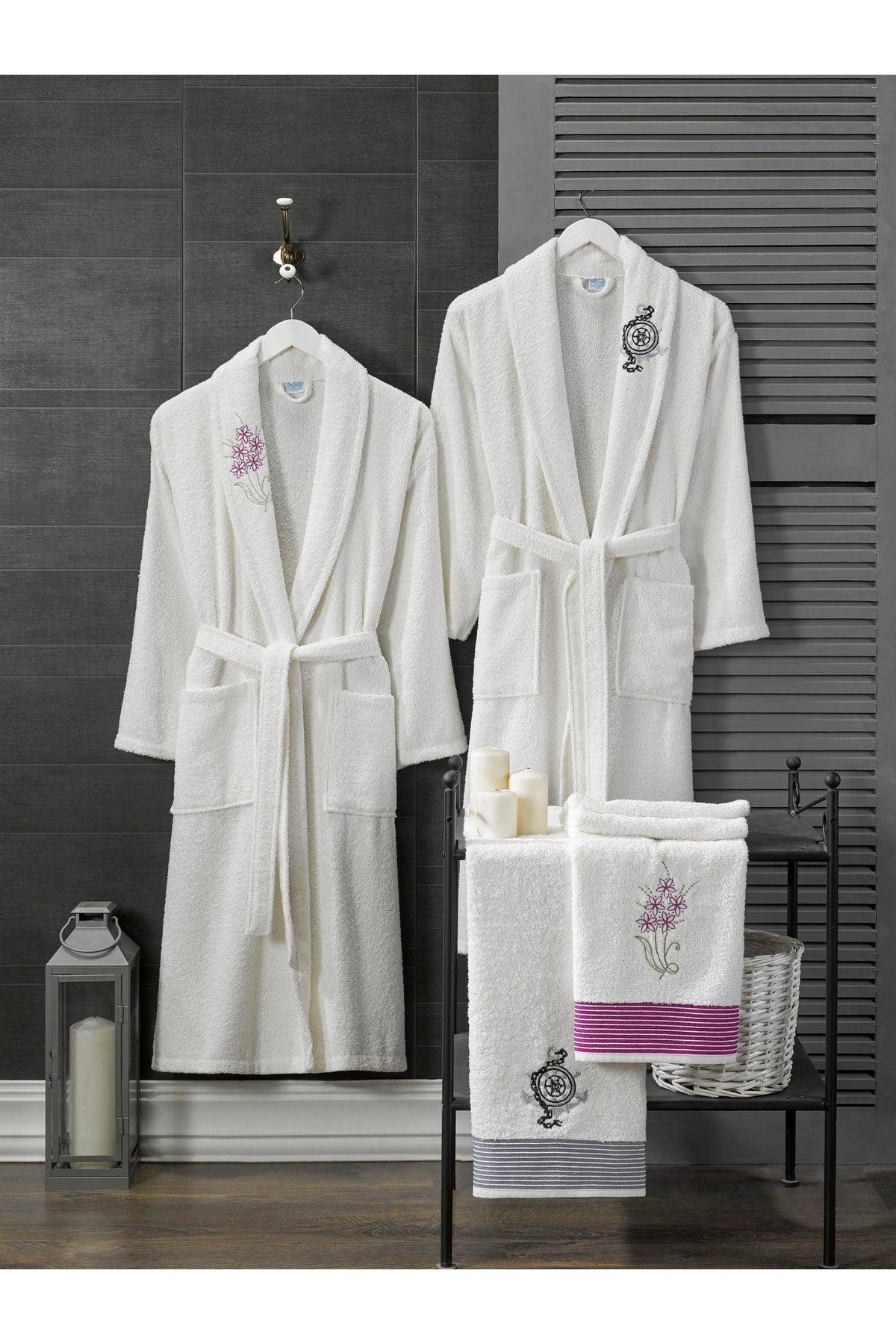 100% Cotton Embroidered Head Towel Bathrobe Set of 4 - Swordslife