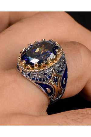 Mystic Topaz Stone Zircon Stone Decorated 925 Sterling Silver Men'S Ring
