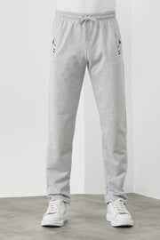 Gray Men'S Zipper Pocket Embroidery Detail Straight Leg Casual Fit Sweatpants