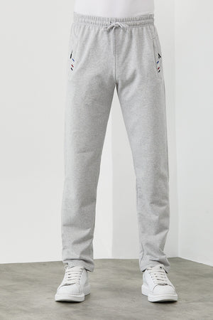 Gray Men'S Zipper Pocket Embroidery Detail Straight Leg Casual Fit Sweatpants