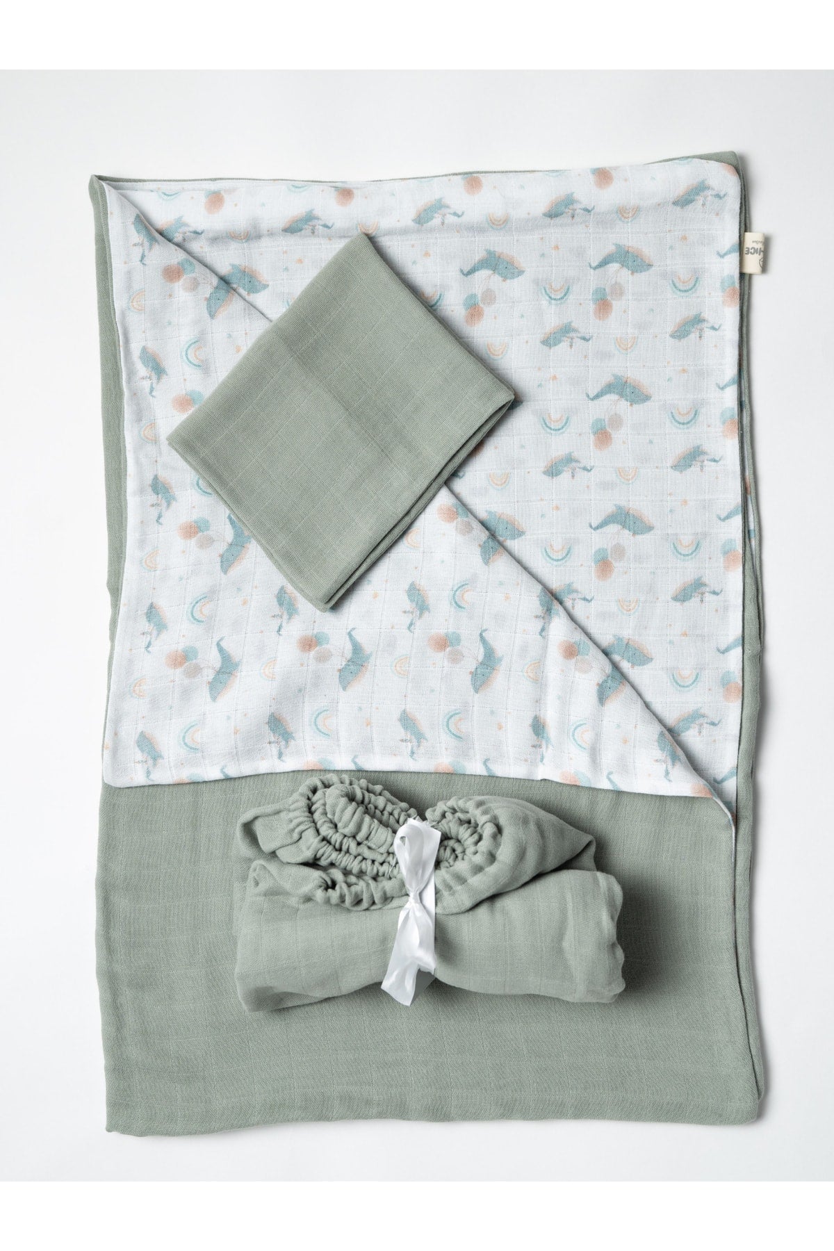 Double Sided Baby Duvet Cover Set 2 Layers Muslin Fabric Premium Quality 100% Cotton-Green Color