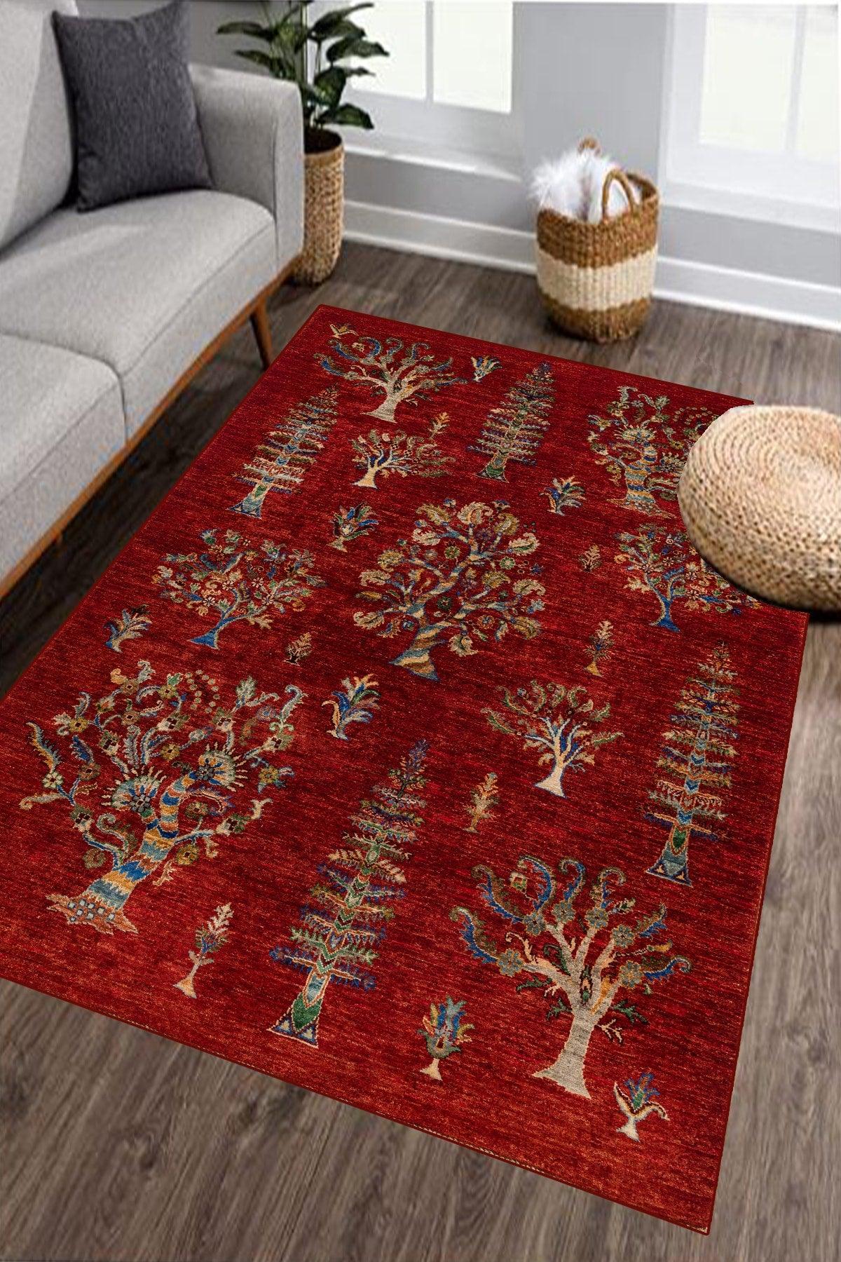 Traditional Pattern Washing Machine Washable Ethnic Rug Red - Swordslife