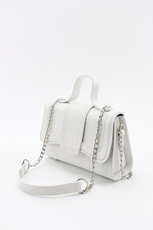 Women'S White Leather Chain Strap Mini Hand And Shoulder Bag