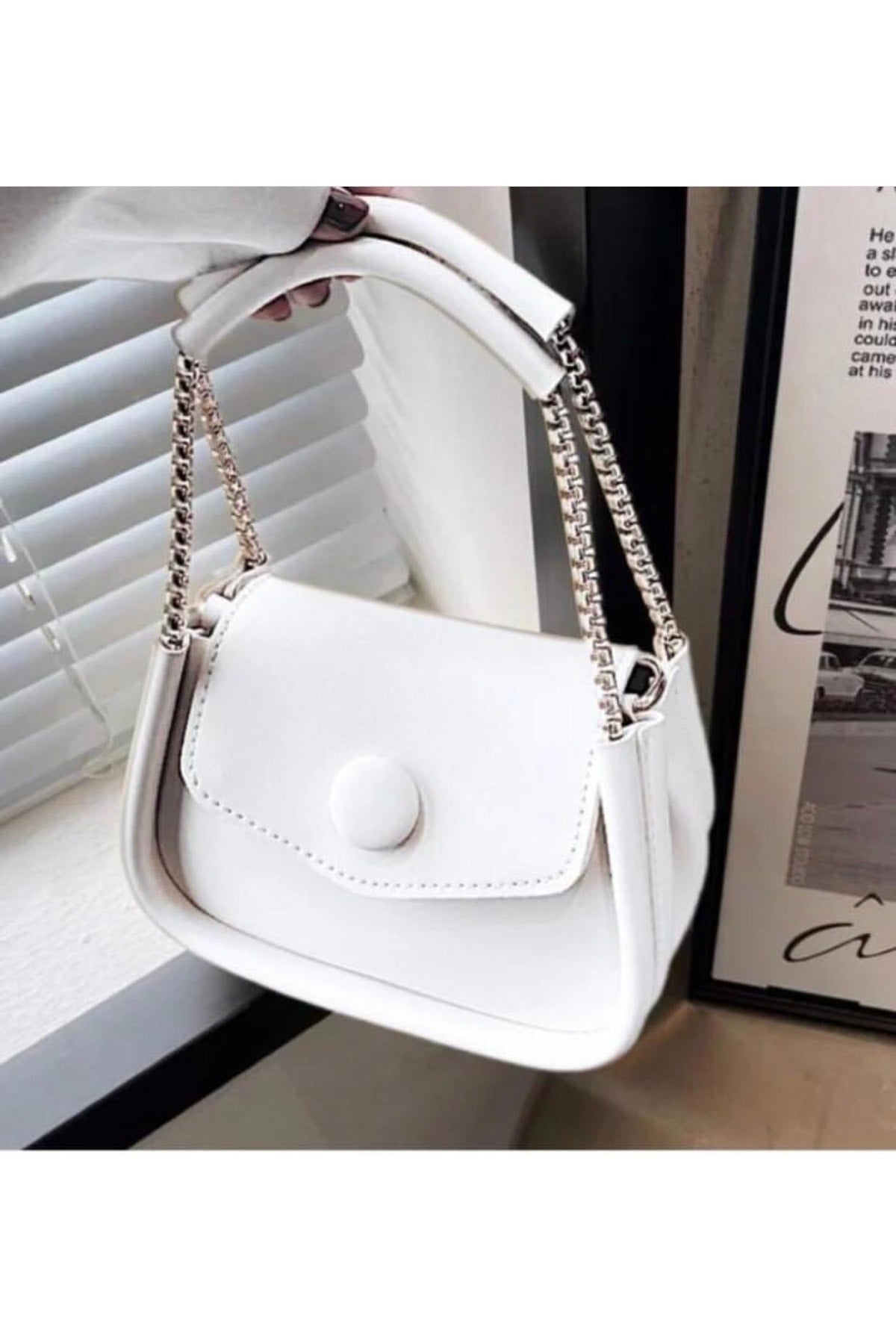 White Chain Baguette Bag