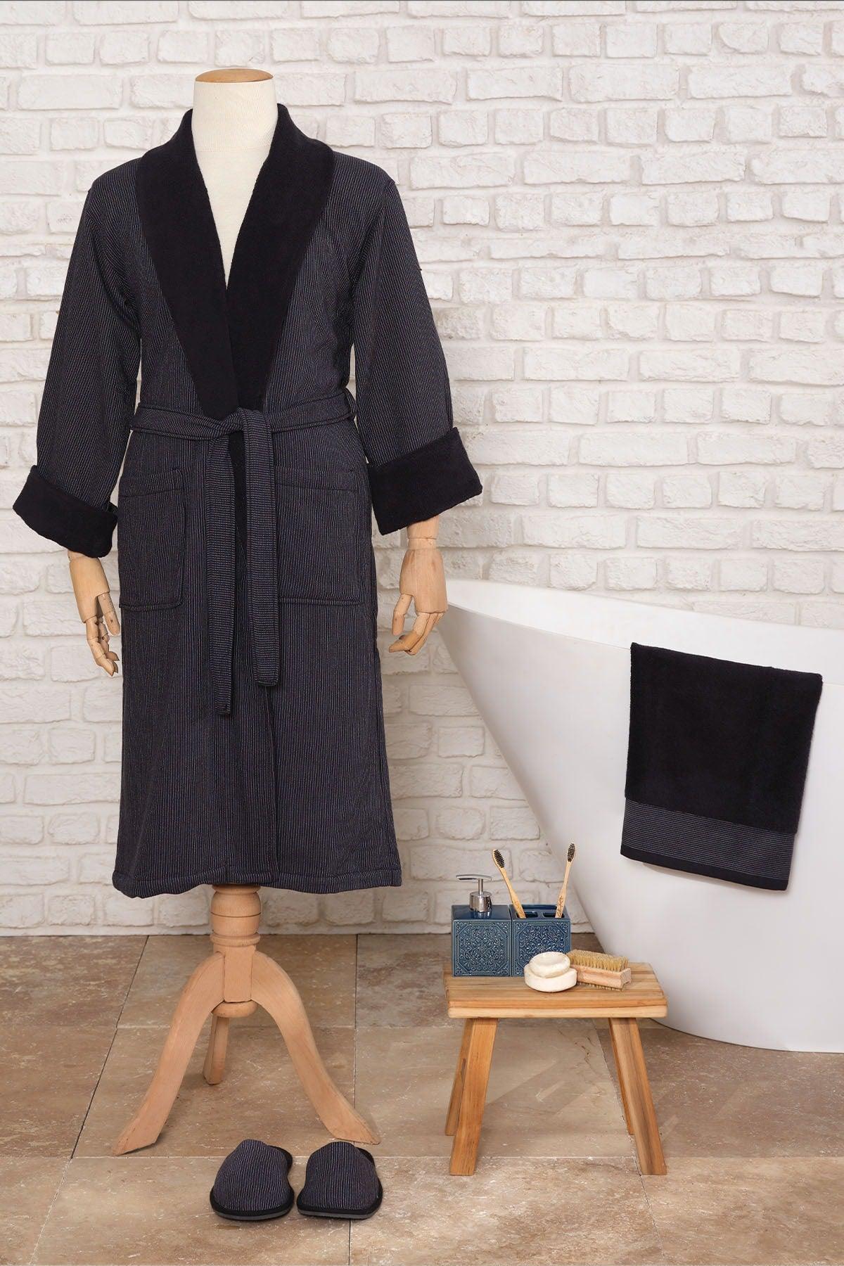 Luan Navy Blue 100% Cotton Bathrobe L/xl - Swordslife