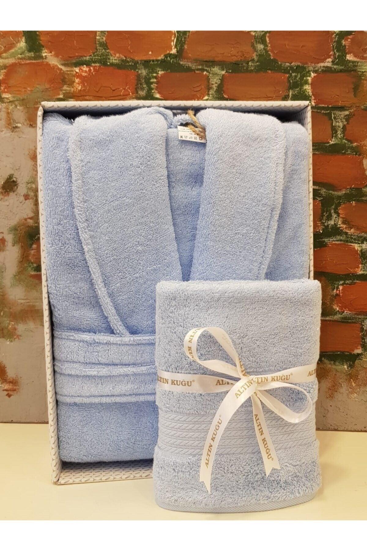 Trendy Salyaka Bathrobe + Head Towel- Light Blue - Swordslife